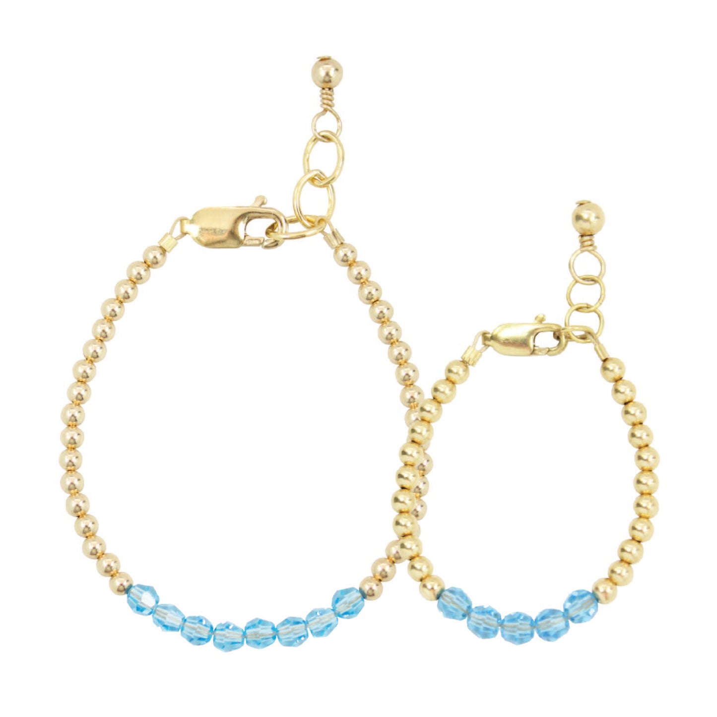 March Birthstone Mom + Mini Bracelet Set (3MM + 4MM Beads)