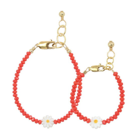 Daisy Mom + Mini Bracelet set (Coral 4MM Beads)