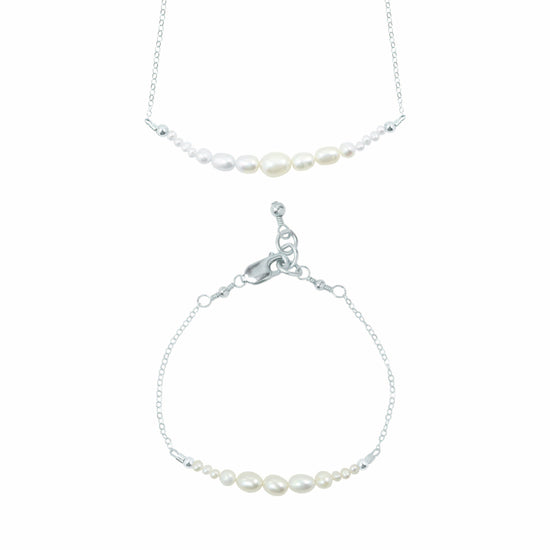 Freshwater Pearl Arc Choker Necklace + Chain Bracelet Set