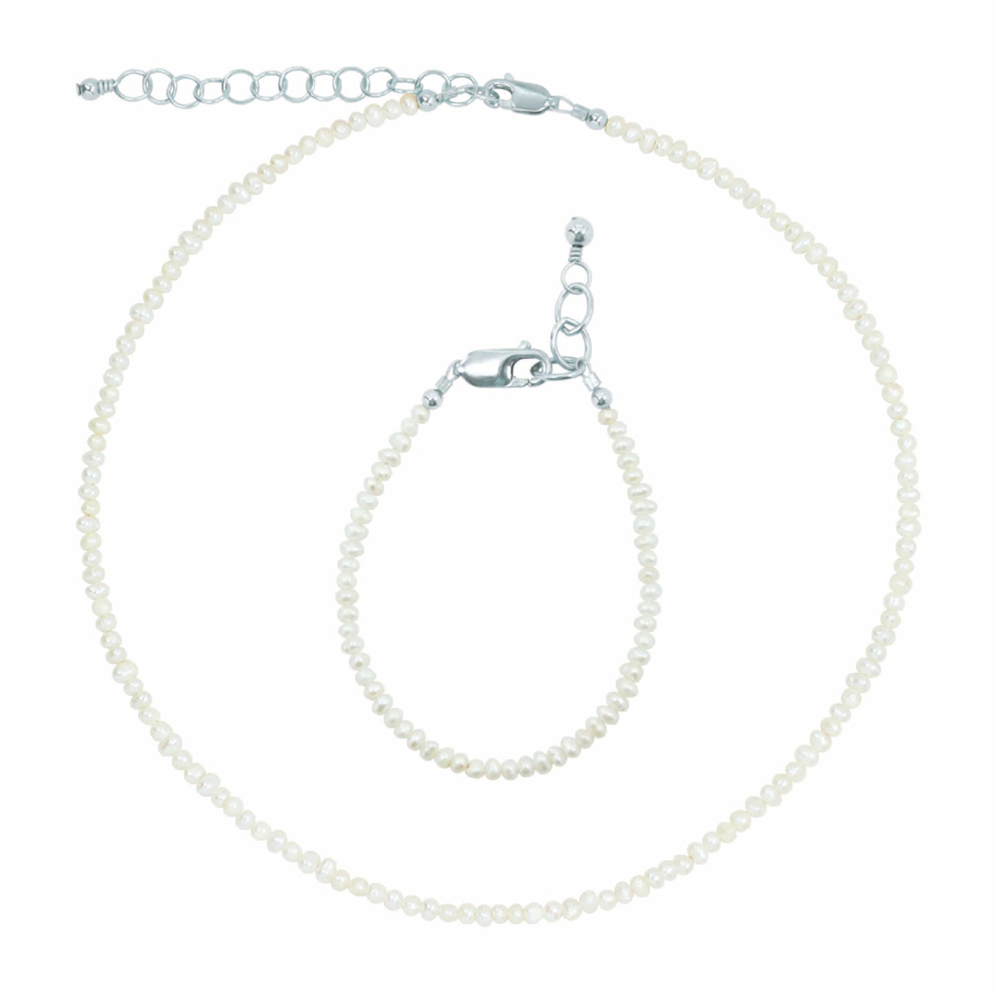 Mini Freshwater Pearl Necklace + Adult Bracelet Set (2MM Beads)
