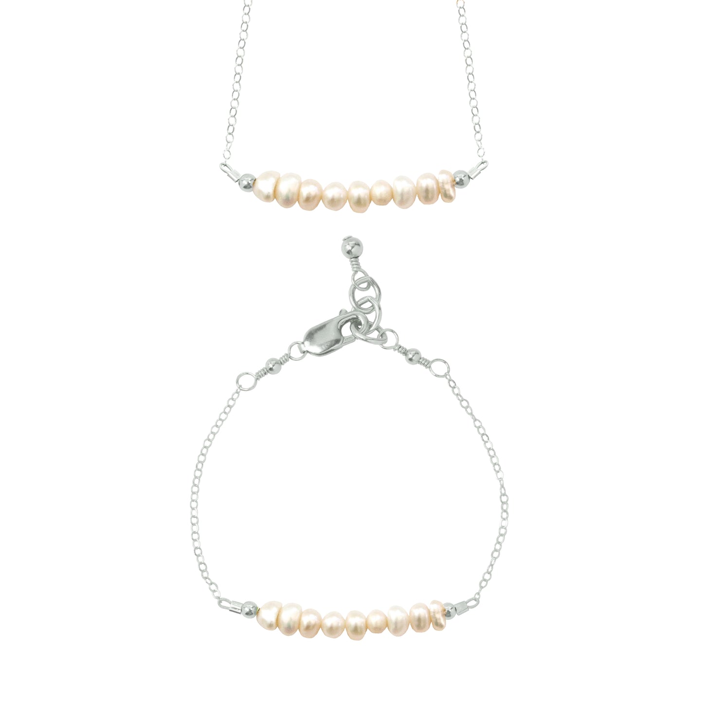 Freshwater Pearl Choker Necklace + Chain Bracelet Set (6MM beads)