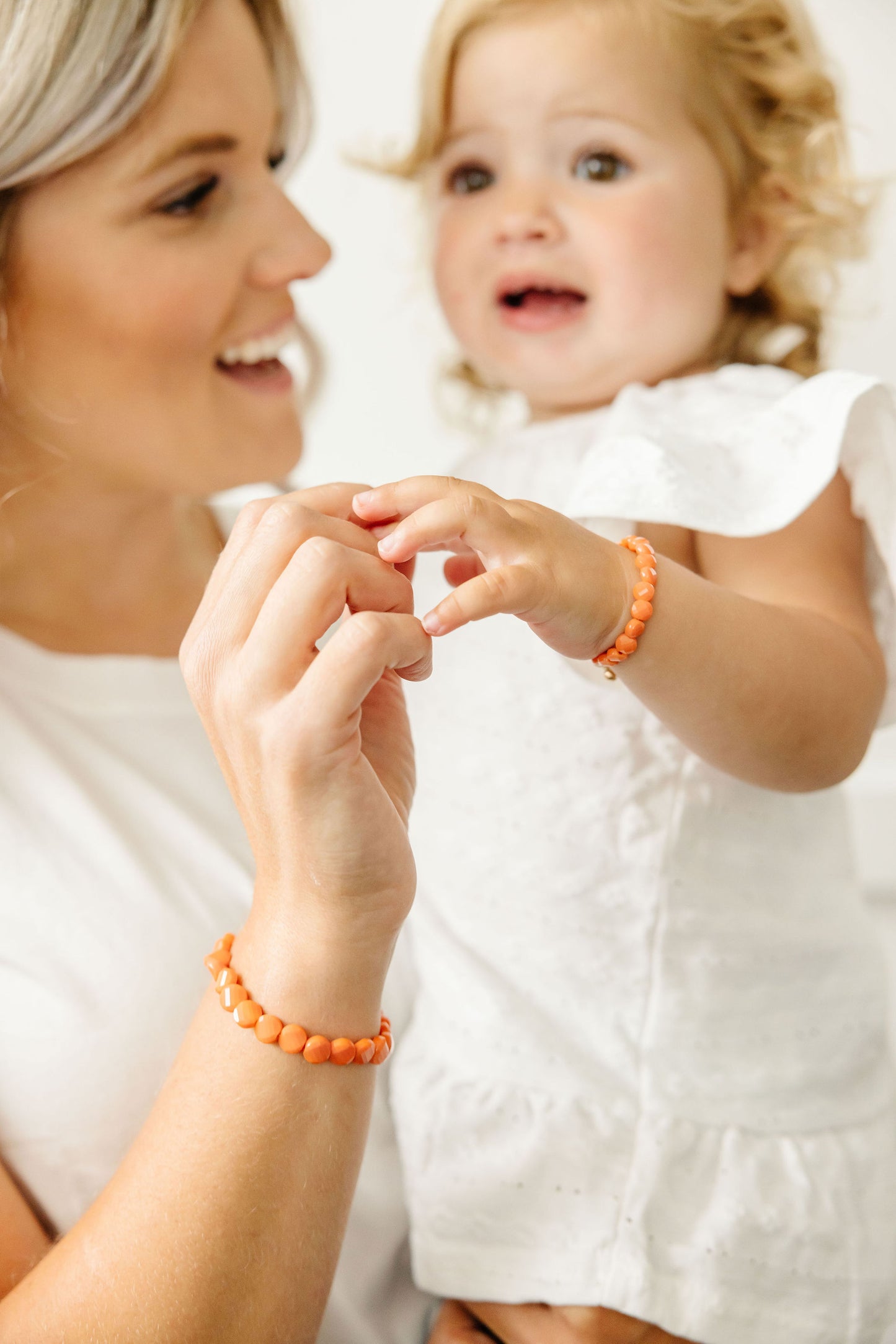 Tangerine Mom + Mini Bracelet set (6MM Beads)