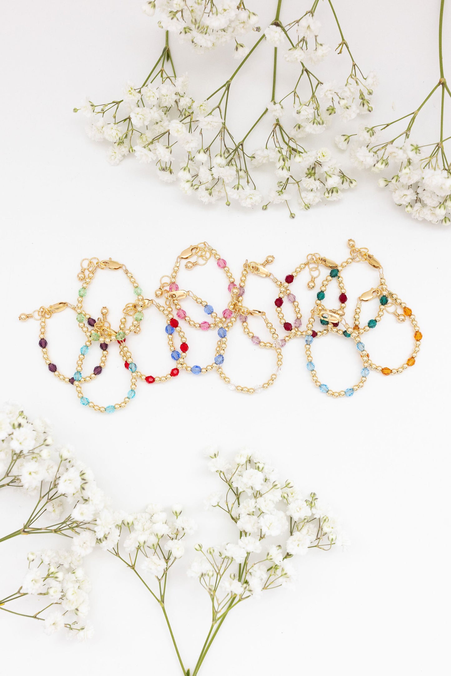 May Birthstone Dotted Mom + Mini Bracelet Set (3MM + 4MM Beads)