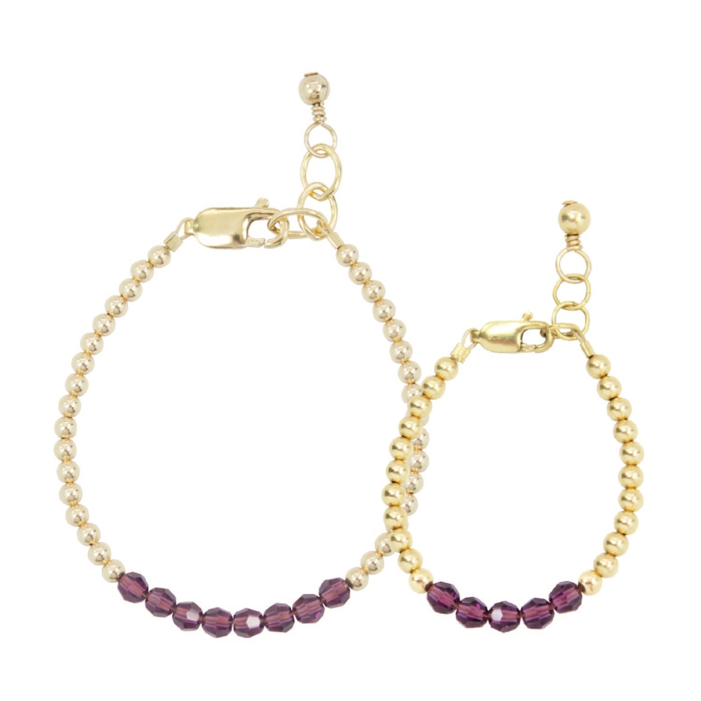 February Birthstone Mom + Mini Bracelet Set (3MM + 4MM Beads)