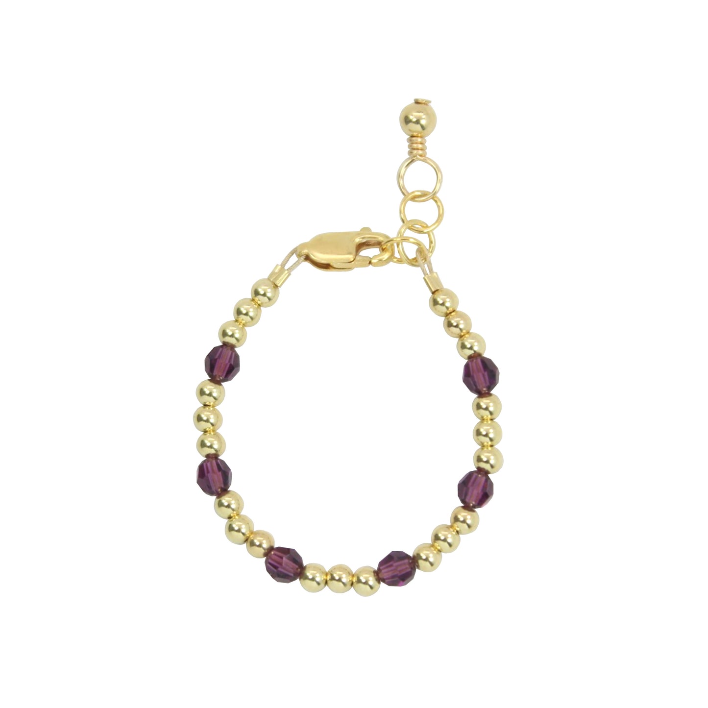 February Birthstone Dotted Baby Bracelet (3MM + 4MM beads)