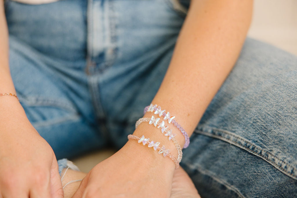 Blush Wings Mom + Mini Bracelet Set (4MM Beads)