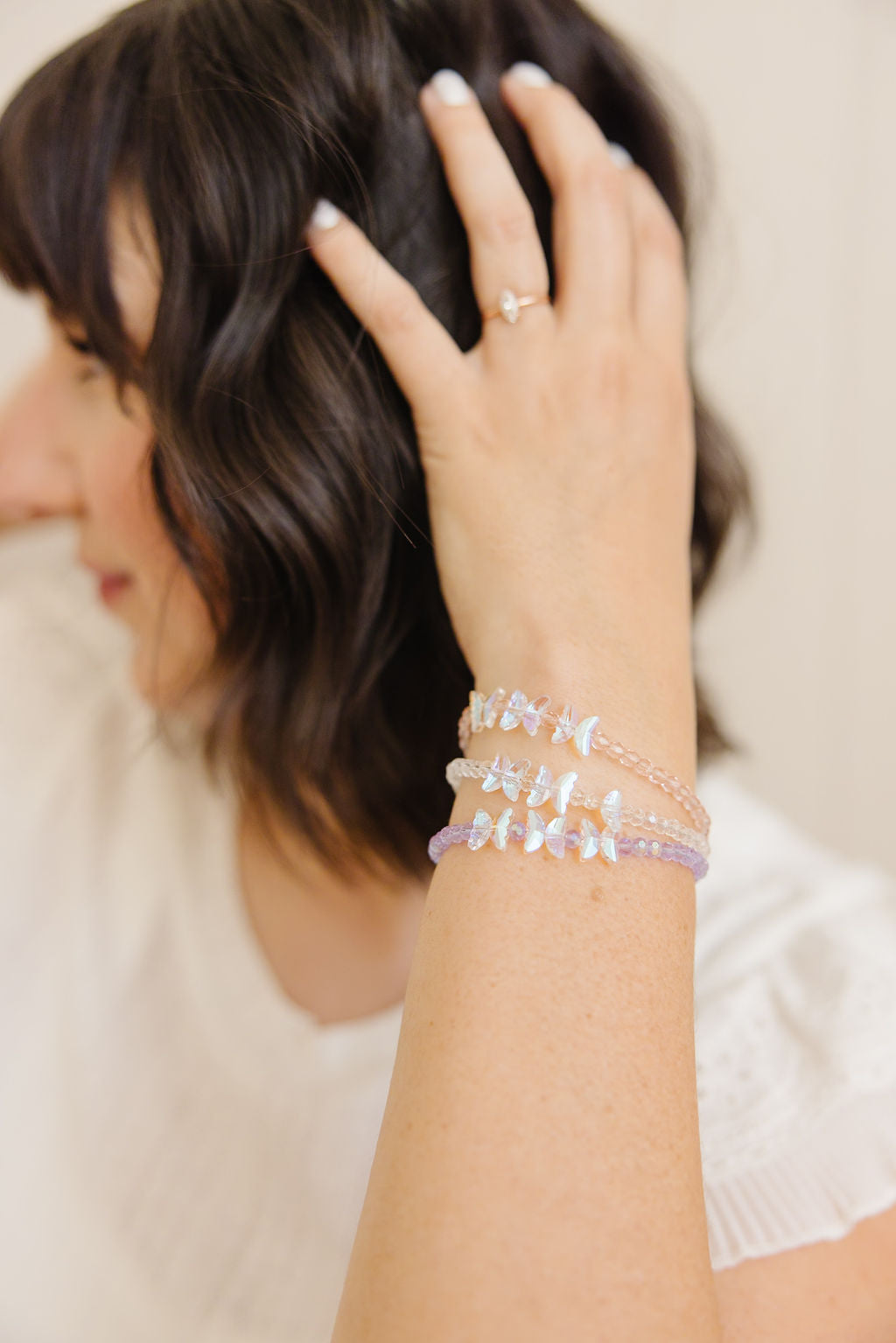 Blush Wings Mom + Mini Bracelet Set (4MM Beads)