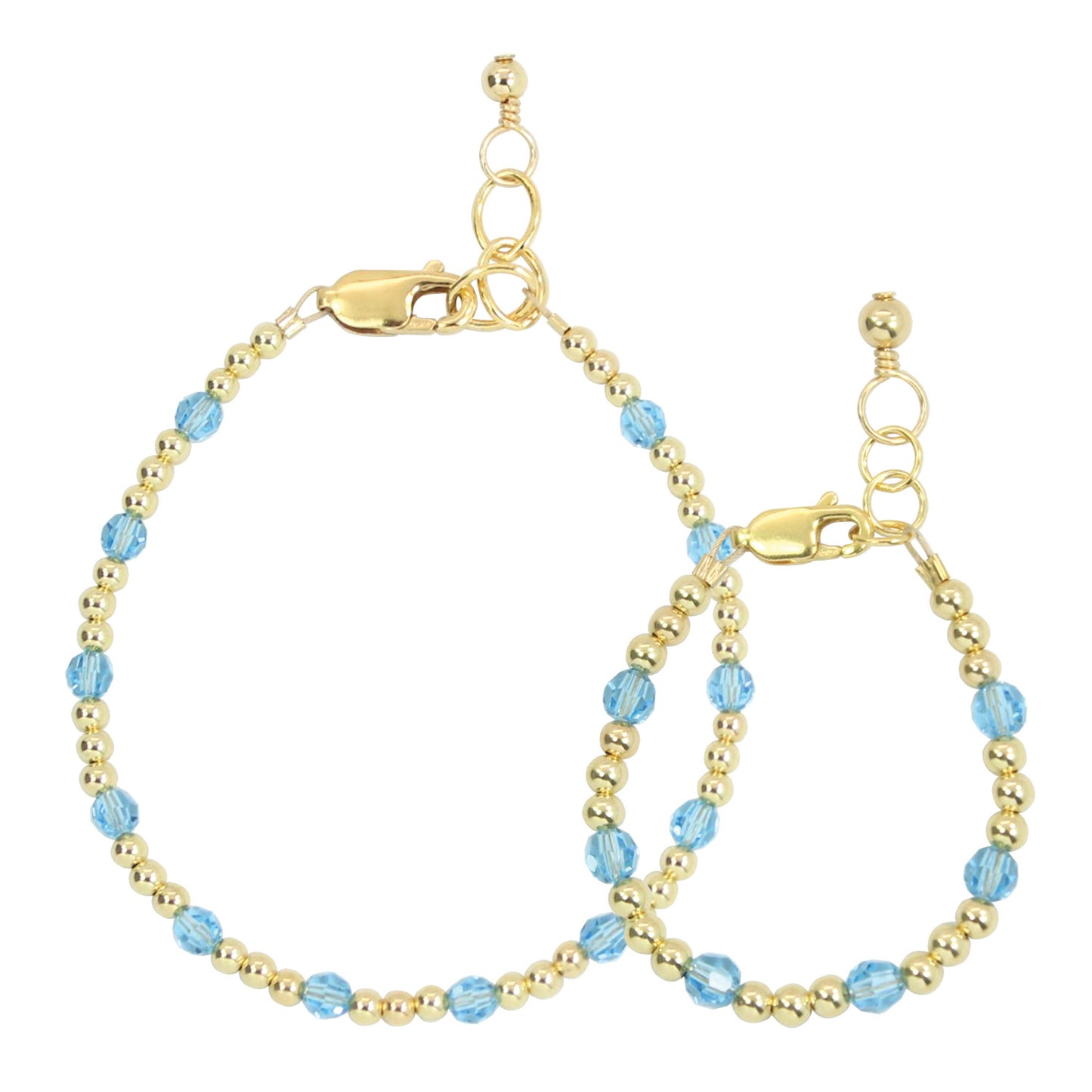 March Birthstone Dotted Mom + Mini Bracelet Set (3MM + 4MM Beads)