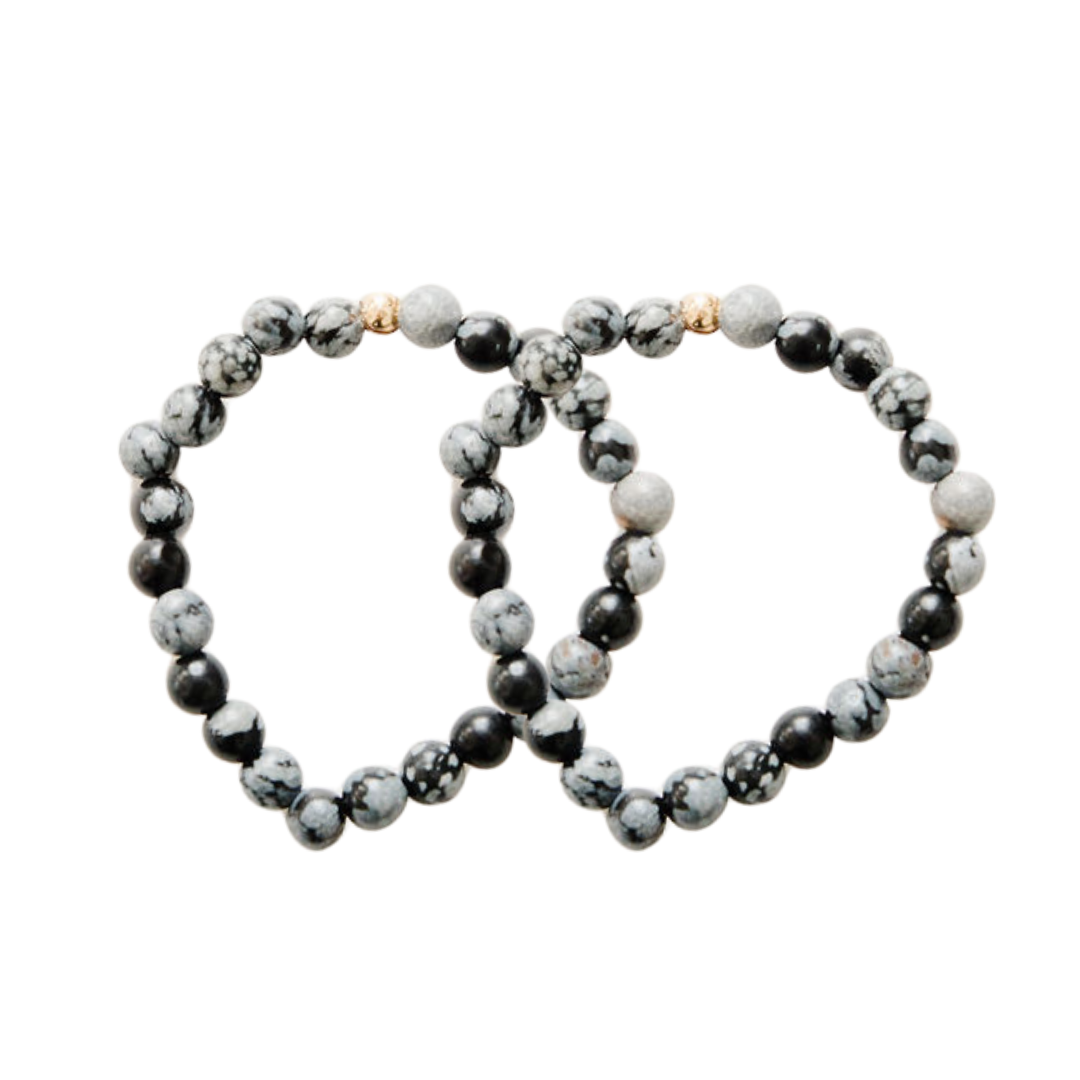 Stretchy Granite Shiny Adult + Mini Bracelet Set (4MM Beads)