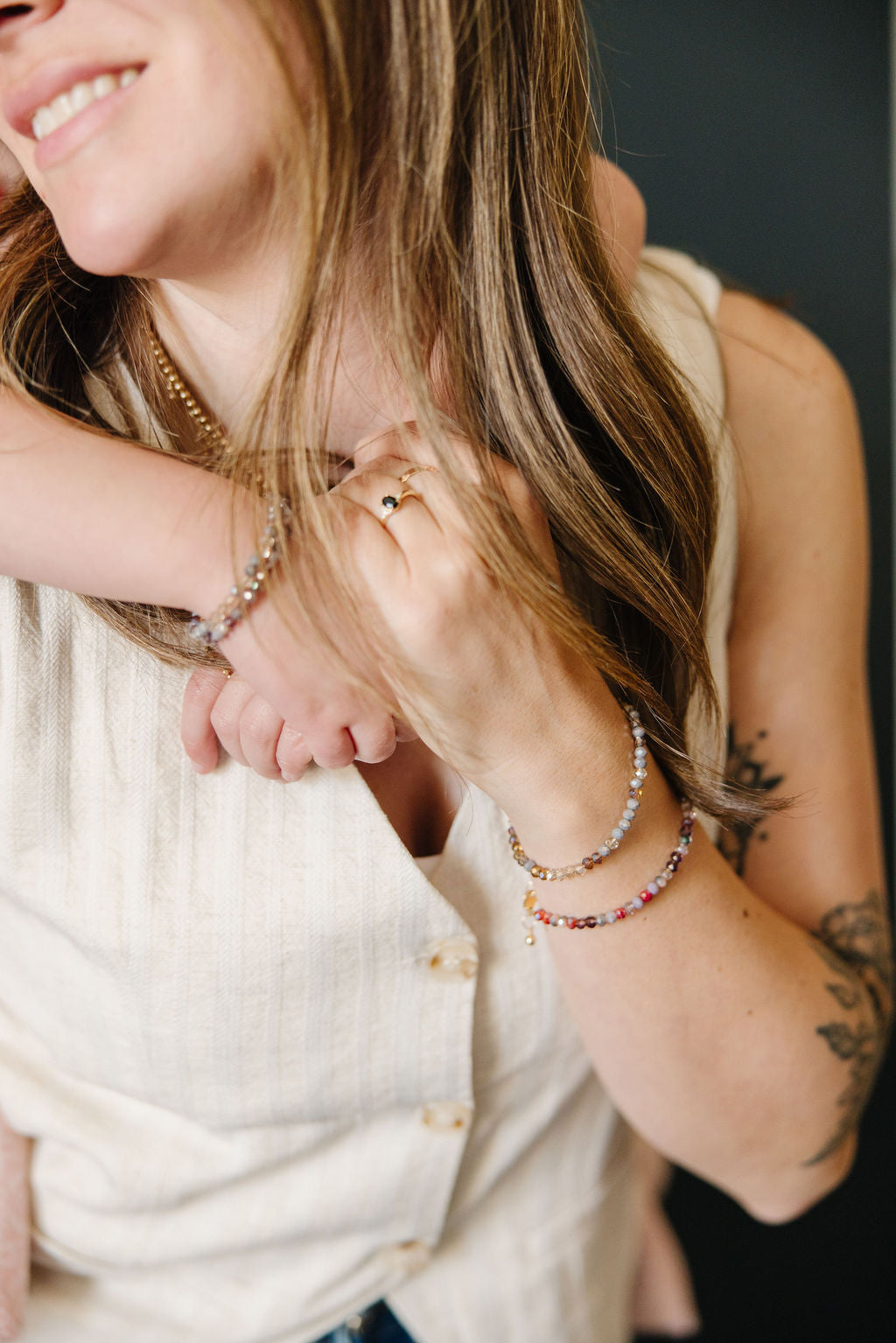 Dahlia Mom + Mini Bracelet set (4MM Beads)