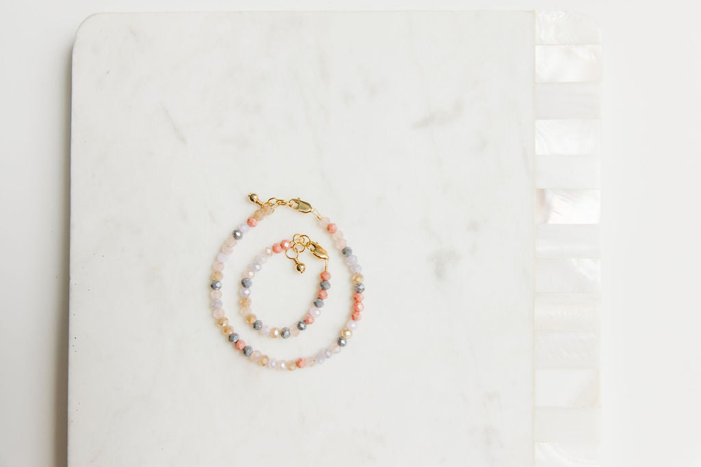 Peachy Skies Mom + Mini Bracelet set (4MM Beads)
