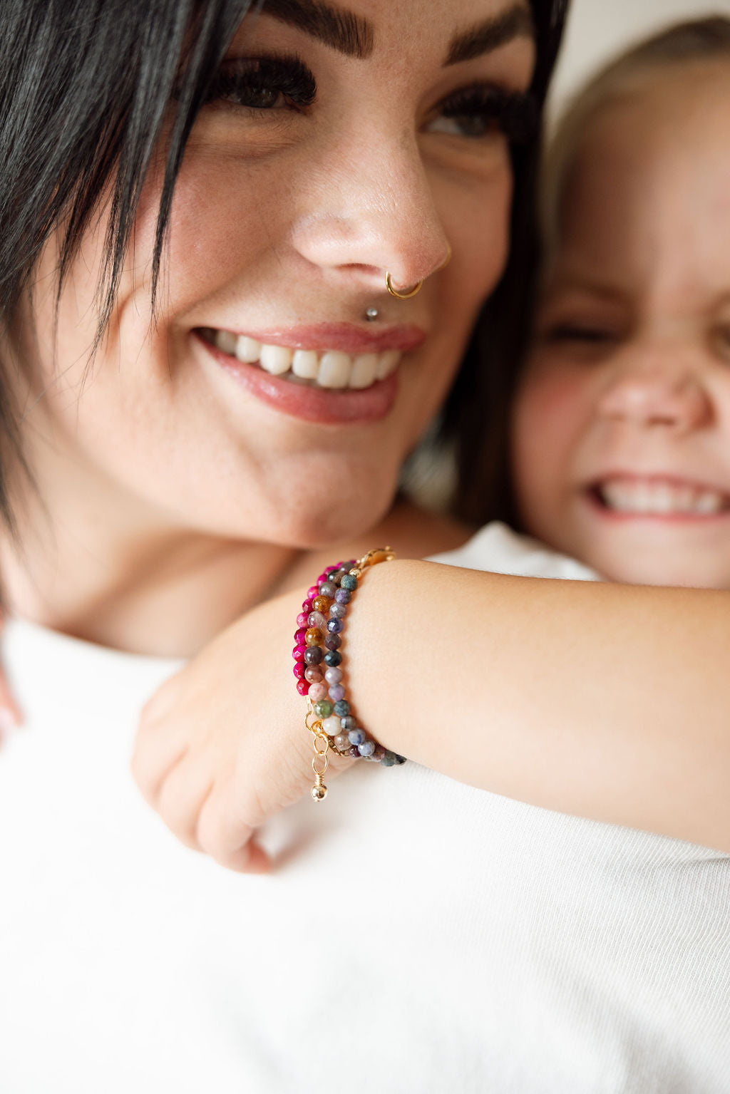 Fuchsia Mom + Mini Bracelet Set (4MM Beads)
