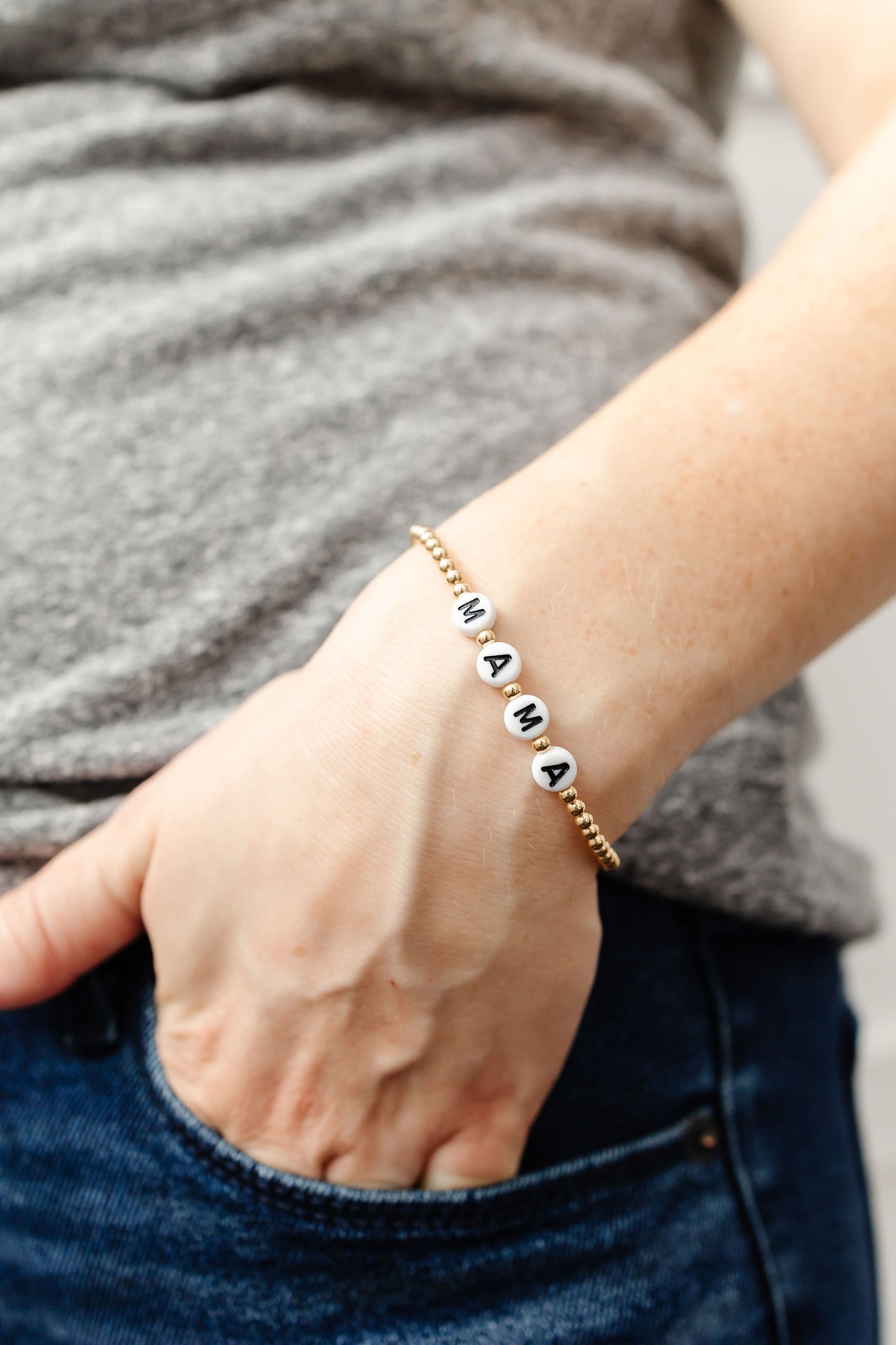 Stretchy MAMA Adult Bracelet (3MM+6MM beads)