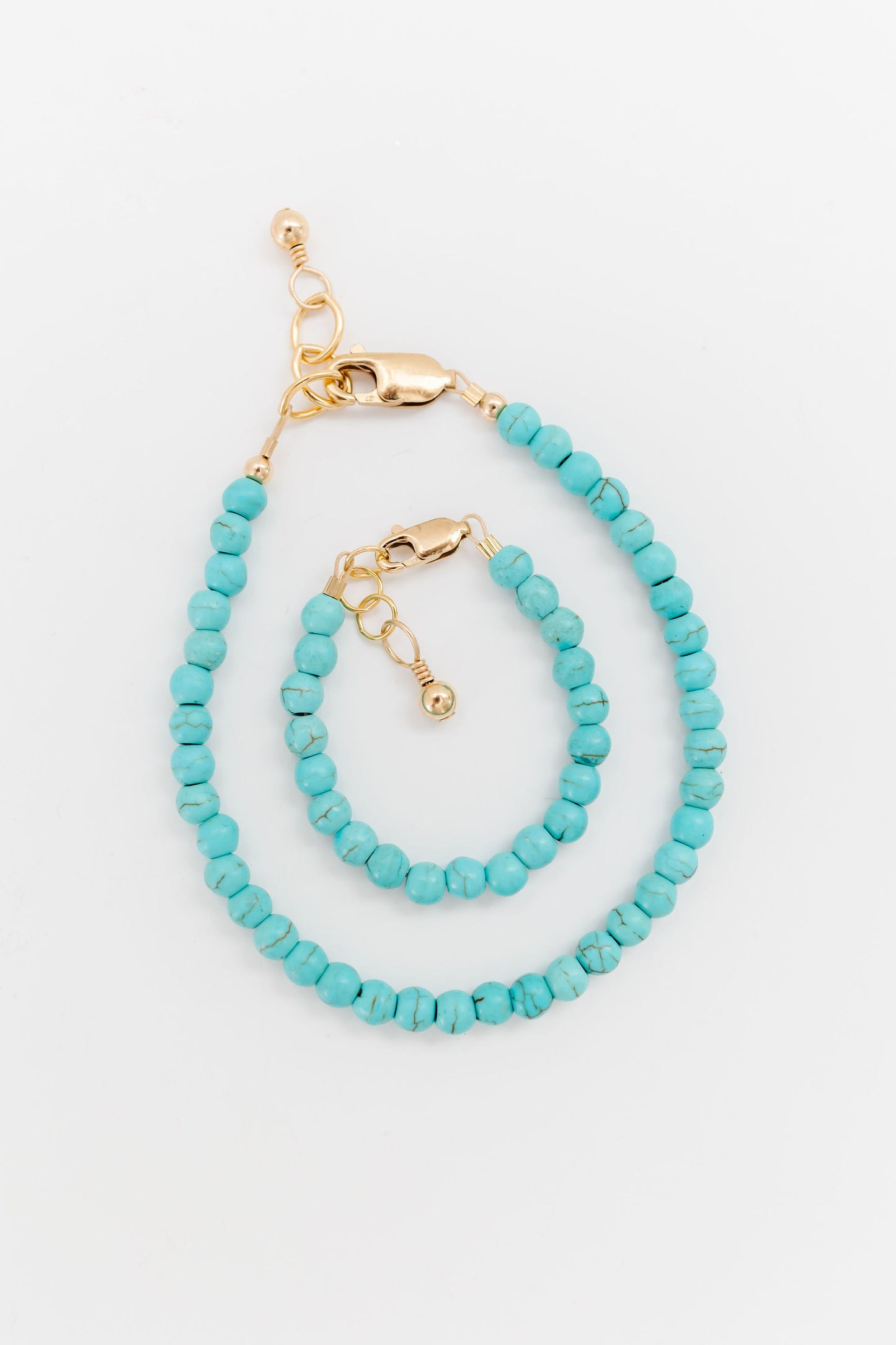 Turquoise Mom + Mini Bracelet set (4MM Beads)