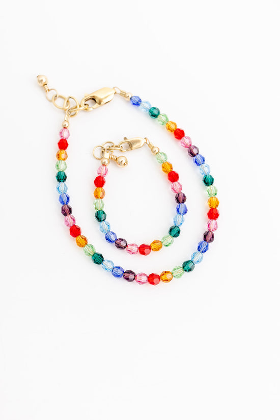 Load image into Gallery viewer, Rainbow Mom + Mini Bracelet set (4MM Beads)
