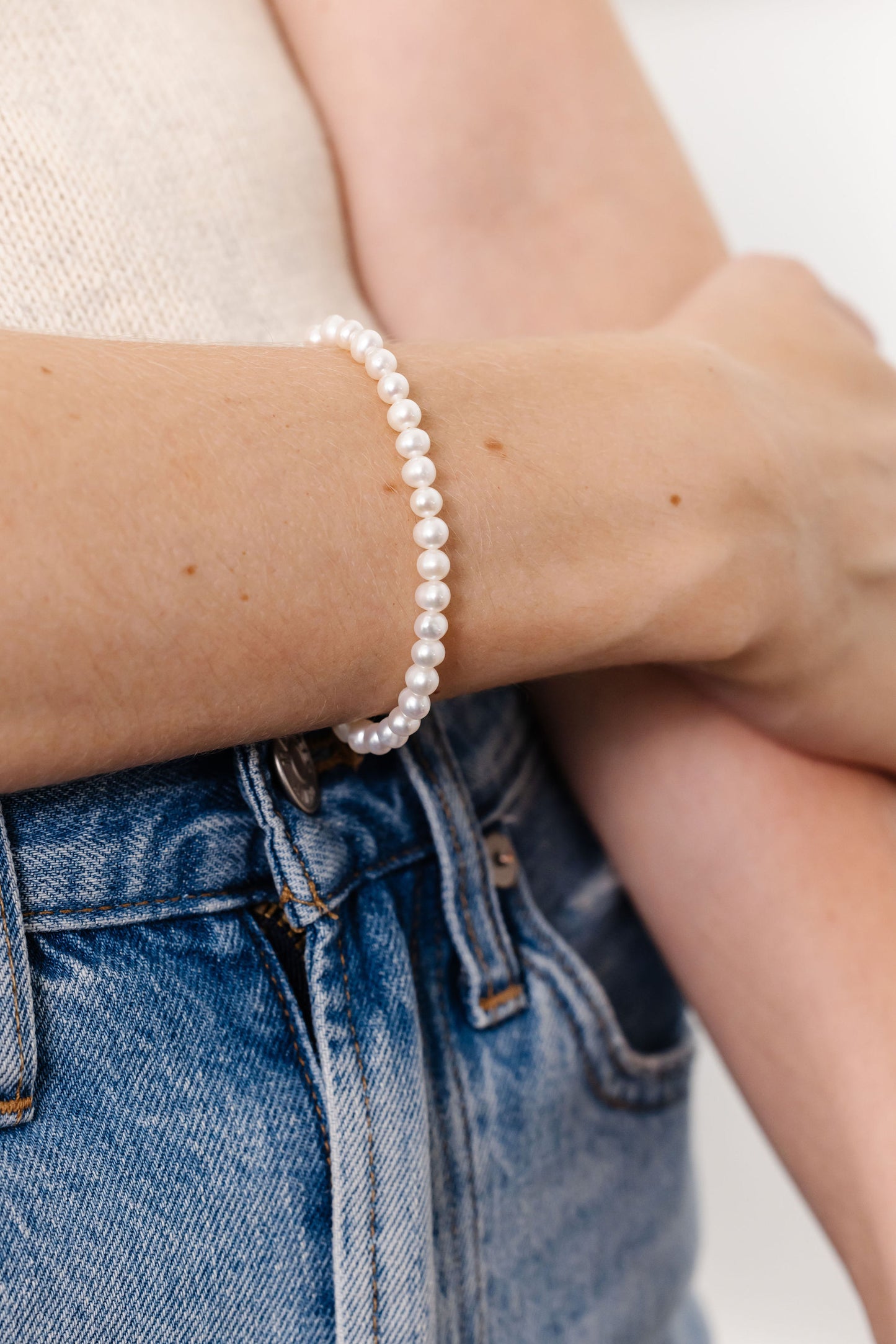 Freshwater Pearl Necklace + Adult Bracelet Set (6MM Beads)