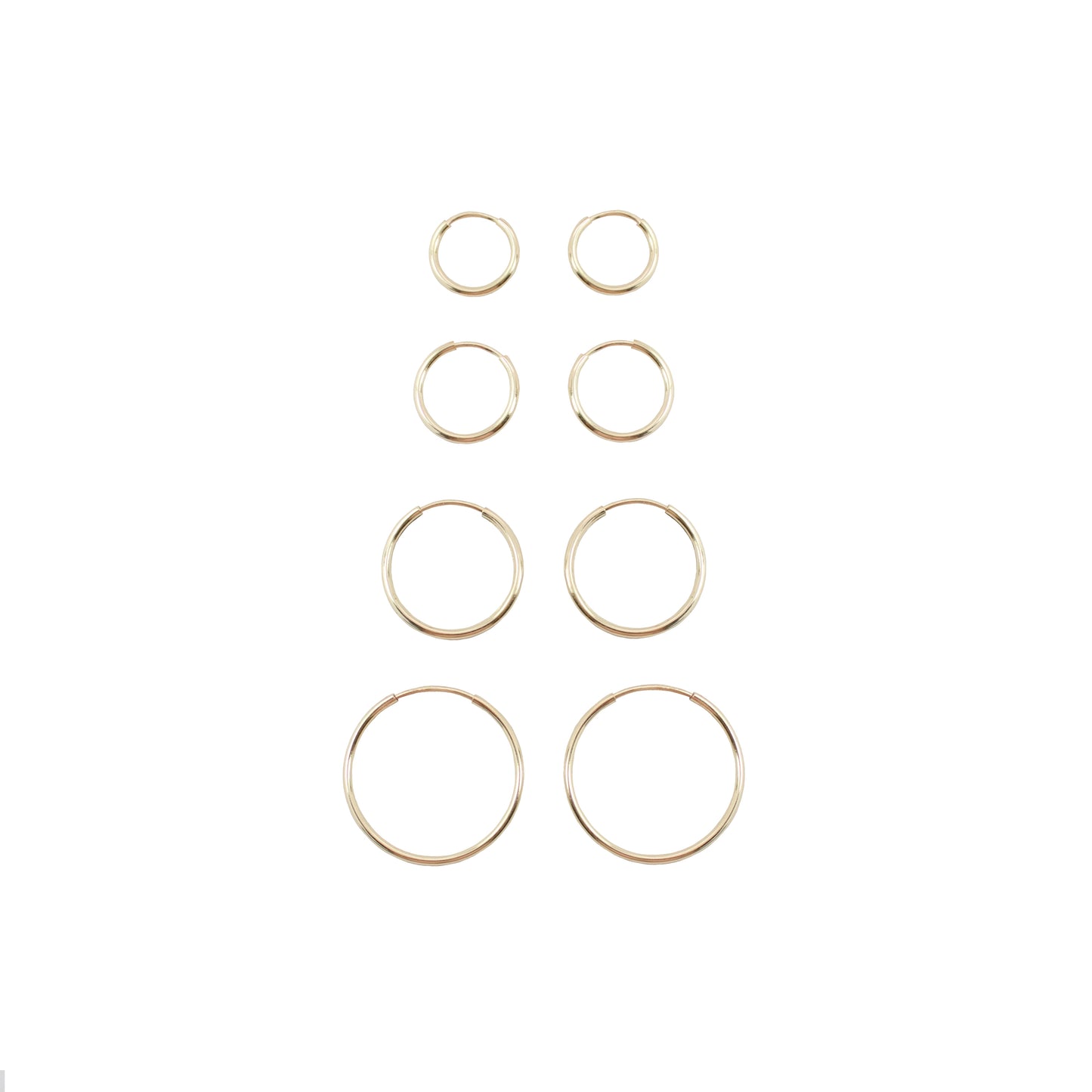 Load image into Gallery viewer, 14k gold filled hoop earrings. 14k gold filled eternity hoop earrings. 14k gold filled forever hoops. Forever hoops. Gems by Laura. Gold filled hoop earrings. hoop earrings for multiple piercings. 

