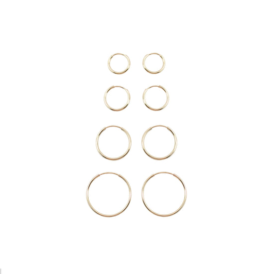 Load image into Gallery viewer, 14k gold filled hoop earrings. 14k gold filled eternity hoop earrings. 14k gold filled forever hoops. Forever hoops. Gems by Laura. Gold filled hoop earrings. hoop earrings for multiple piercings. 
