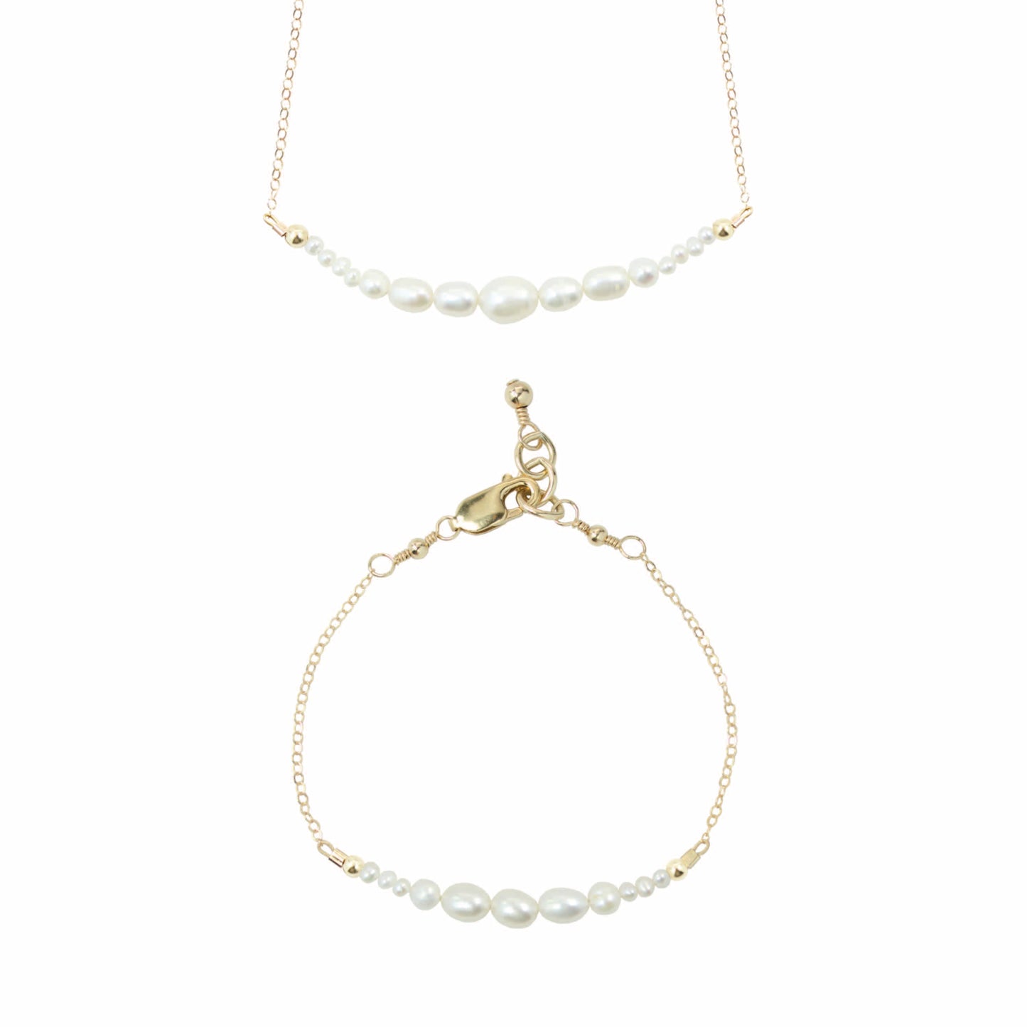 Freshwater Pearl Arc Choker Necklace + Chain Bracelet Set