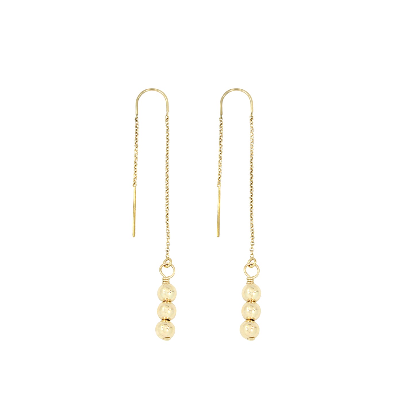 Load image into Gallery viewer, Gold filled beaded threader earrings. gold threaders. gold droplet threader earrings. Droplet threader earrings. 14k gold filled threaders. Gems by Laura.
