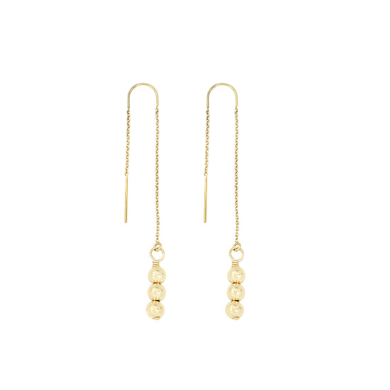 Load image into Gallery viewer, Gold filled beaded threader earrings. gold threaders. gold droplet threader earrings. Droplet threader earrings. 14k gold filled threaders. Gems by Laura.

