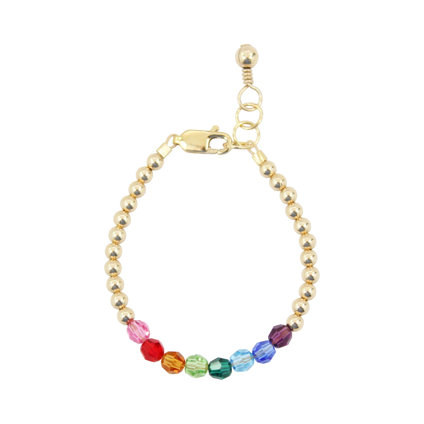 Personalized 4 mm Gold Beaded Rainbow Letter Bracelet Youth - 6 Inches