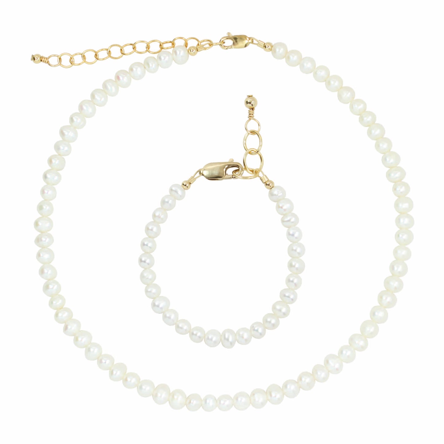 gemsbylaura Freshwater Pearl Necklace + Adult Bracelet Set (6mm Beads) 6.5 Inches / 15 / Sterling Silver