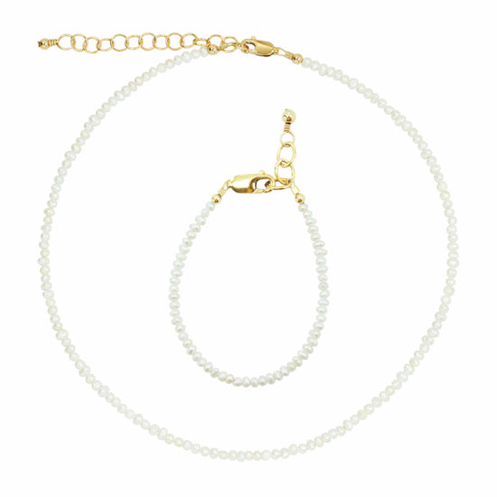 Load image into Gallery viewer, Mini Freshwater Pearl Necklace + Adult Bracelet Set (2MM Beads)
