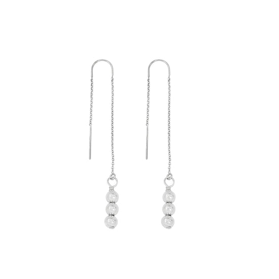 Load image into Gallery viewer, Sterling Silver beaded threader earrings. sterling silver threaders. sterling silver droplet threader earrings. silver  Droplet threader earrings. sterling silver  threaders. Gems by Laura.
