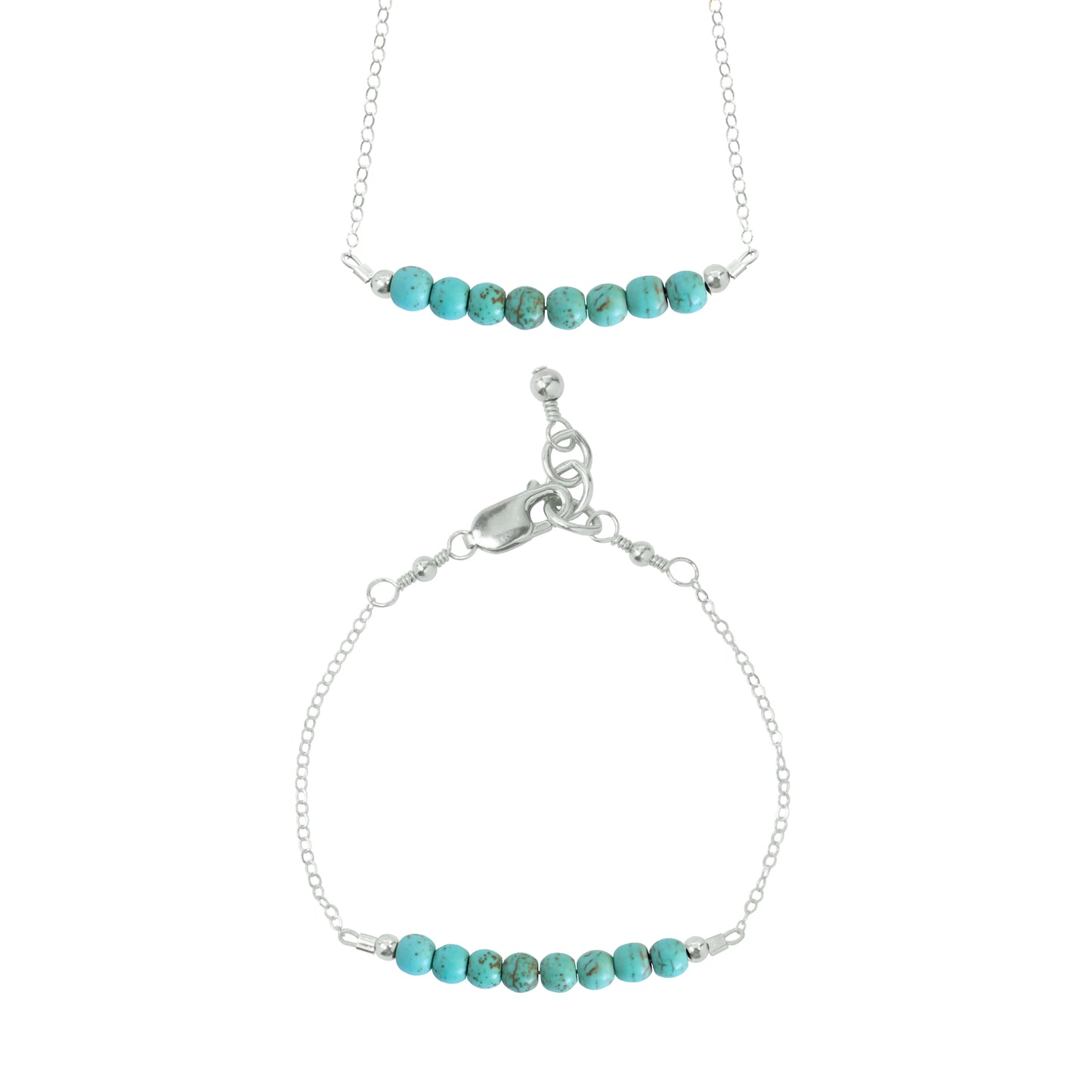 Turquoise Choker Necklace + Chain Bracelet Set (4MM beads)